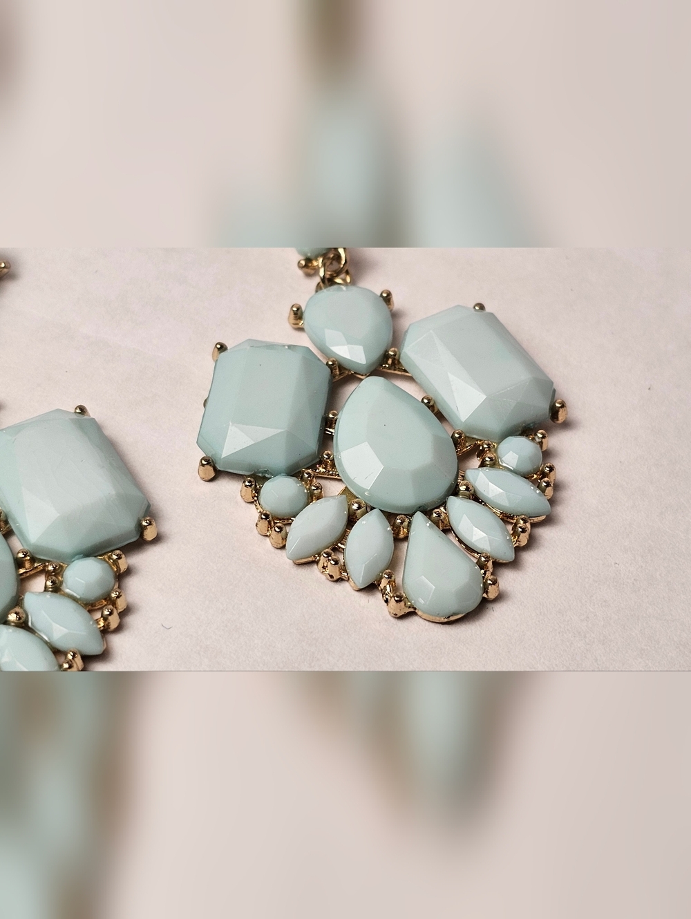 Dangle Earrings ■□ Gold Toned □■ Studded Blue Gem Stones - Picture 11 of 12